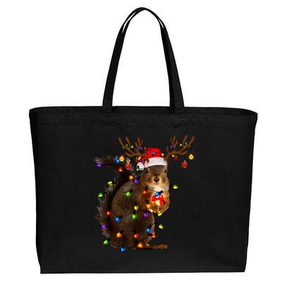 Funny Christmas Squirrel Lights Reindeer Christmas Costume Cotton Canvas Jumbo Tote