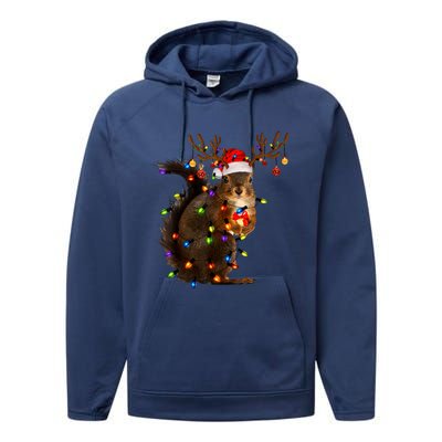 Funny Christmas Squirrel Lights Reindeer Christmas Costume Performance Fleece Hoodie