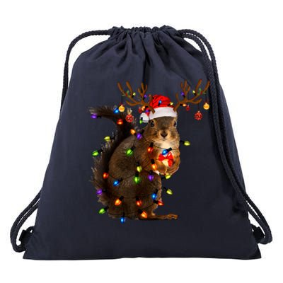 Funny Christmas Squirrel Lights Reindeer Christmas Costume Drawstring Bag