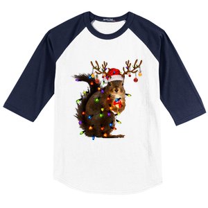 Funny Christmas Squirrel Lights Reindeer Christmas Costume Baseball Sleeve Shirt