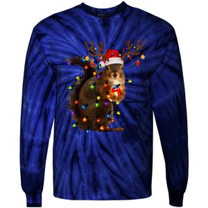 Funny Christmas Squirrel Lights Reindeer Christmas Costume Tie-Dye Long Sleeve Shirt