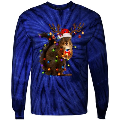 Funny Christmas Squirrel Lights Reindeer Christmas Costume Tie-Dye Long Sleeve Shirt