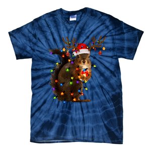 Funny Christmas Squirrel Lights Reindeer Christmas Costume Tie-Dye T-Shirt