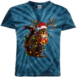 Funny Christmas Squirrel Lights Reindeer Christmas Costume Kids Tie-Dye T-Shirt