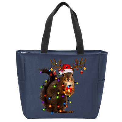 Funny Christmas Squirrel Lights Reindeer Christmas Costume Zip Tote Bag