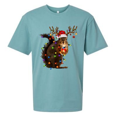 Funny Christmas Squirrel Lights Reindeer Christmas Costume Sueded Cloud Jersey T-Shirt