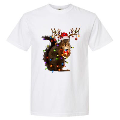 Funny Christmas Squirrel Lights Reindeer Christmas Costume Garment-Dyed Heavyweight T-Shirt