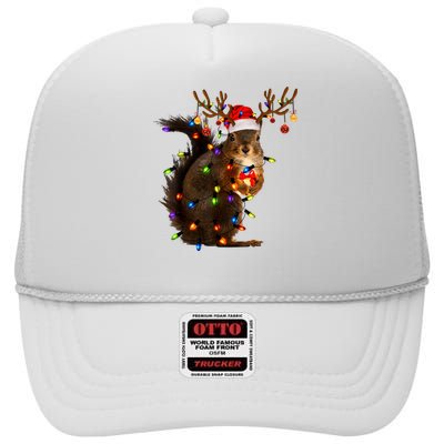 Funny Christmas Squirrel Lights Reindeer Christmas Costume High Crown Mesh Back Trucker Hat