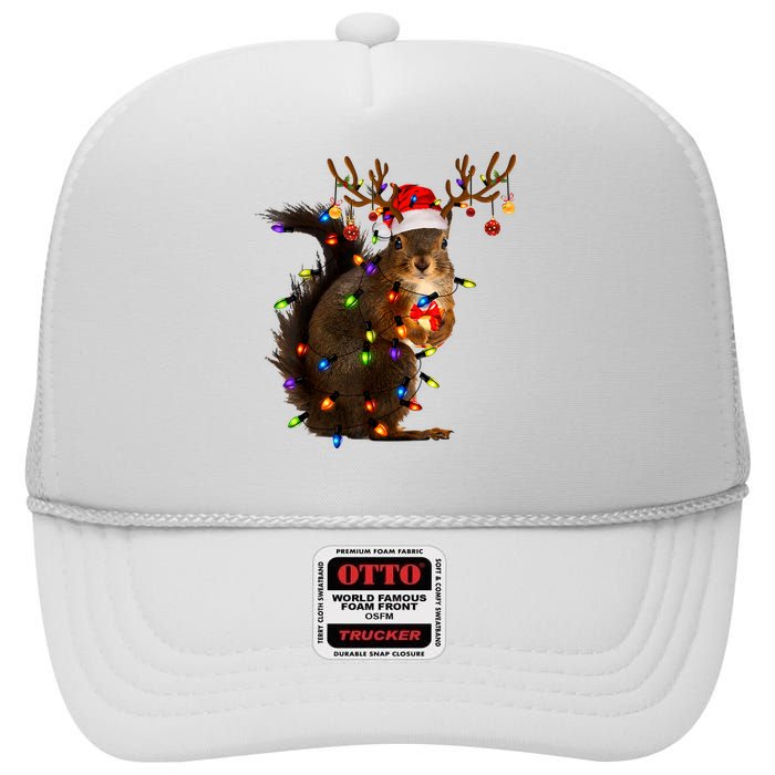 Funny Christmas Squirrel Lights Reindeer Christmas Costume High Crown Mesh Back Trucker Hat