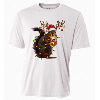 Funny Christmas Squirrel Lights Reindeer Christmas Costume Cooling Performance Crew T-Shirt