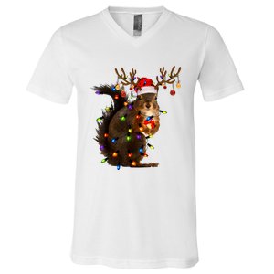 Funny Christmas Squirrel Lights Reindeer Christmas Costume V-Neck T-Shirt