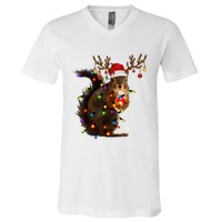 Funny Christmas Squirrel Lights Reindeer Christmas Costume V-Neck T-Shirt