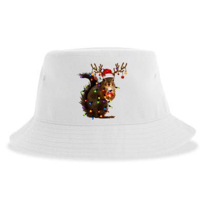 Funny Christmas Squirrel Lights Reindeer Christmas Costume Sustainable Bucket Hat