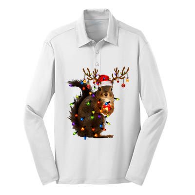 Funny Christmas Squirrel Lights Reindeer Christmas Costume Silk Touch Performance Long Sleeve Polo