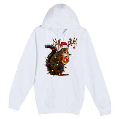 Funny Christmas Squirrel Lights Reindeer Christmas Costume Premium Pullover Hoodie