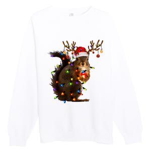 Funny Christmas Squirrel Lights Reindeer Christmas Costume Premium Crewneck Sweatshirt