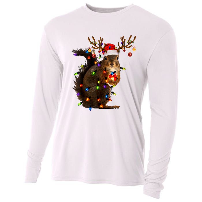 Funny Christmas Squirrel Lights Reindeer Christmas Costume Cooling Performance Long Sleeve Crew