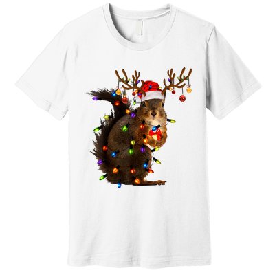 Funny Christmas Squirrel Lights Reindeer Christmas Costume Premium T-Shirt