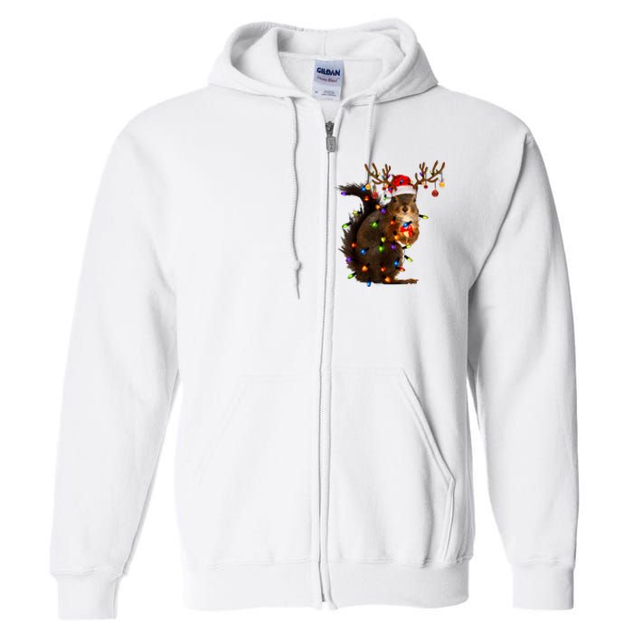 Funny Christmas Squirrel Lights Reindeer Christmas Costume Full Zip Hoodie