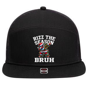 Funny Christmas Santa Xmas Rizz The Season Bruh 7 Panel Mesh Trucker Snapback Hat