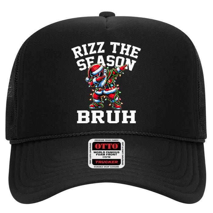 Funny Christmas Santa Xmas Rizz The Season Bruh High Crown Mesh Back Trucker Hat