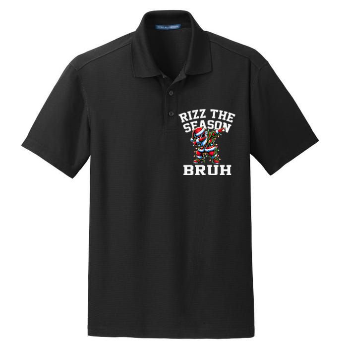 Funny Christmas Santa Xmas Rizz The Season Bruh Dry Zone Grid Polo