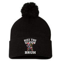 Funny Christmas Santa Xmas Rizz The Season Bruh Pom Pom 12in Knit Beanie