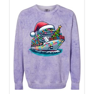 Funny Cruise Ship Santa Christmas Tree Lights Gift Colorblast Crewneck Sweatshirt