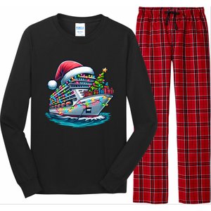 Funny Cruise Ship Santa Christmas Tree Lights Gift Long Sleeve Pajama Set