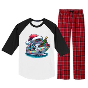 Funny Cruise Ship Santa Christmas Tree Lights Gift Raglan Sleeve Pajama Set