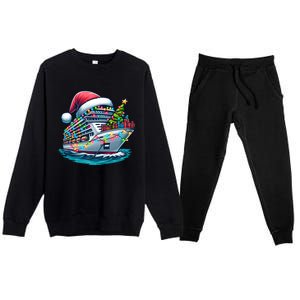 Funny Cruise Ship Santa Christmas Tree Lights Gift Premium Crewneck Sweatsuit Set