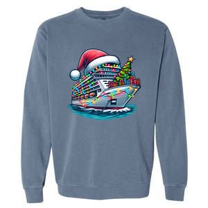 Funny Cruise Ship Santa Christmas Tree Lights Gift Garment-Dyed Sweatshirt