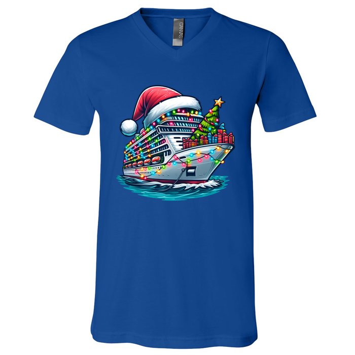 Funny Cruise Ship Santa Christmas Tree Lights Gift V-Neck T-Shirt