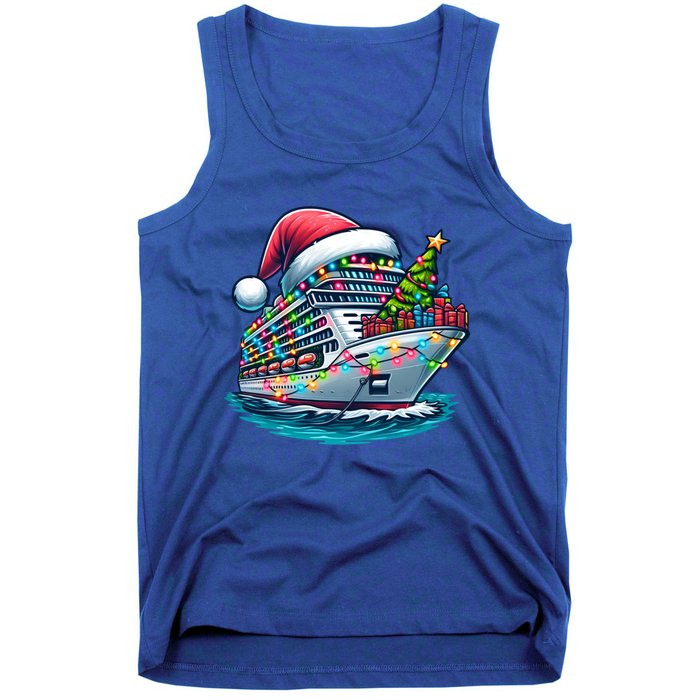 Funny Cruise Ship Santa Christmas Tree Lights Gift Tank Top