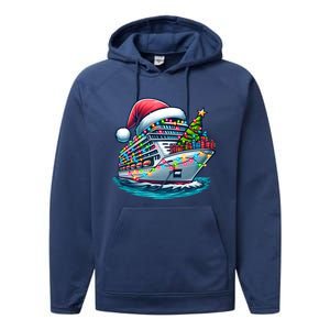 Funny Cruise Ship Santa Christmas Tree Lights Gift Performance Fleece Hoodie