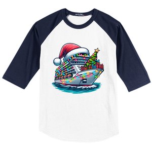 Funny Cruise Ship Santa Christmas Tree Lights Gift Baseball Sleeve Shirt