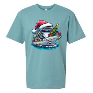 Funny Cruise Ship Santa Christmas Tree Lights Gift Sueded Cloud Jersey T-Shirt