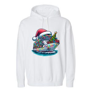 Funny Cruise Ship Santa Christmas Tree Lights Gift Garment-Dyed Fleece Hoodie