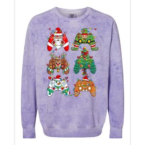 Funny Christmas Santa Elf Lights Gaming Controllers Xmas Gift Colorblast Crewneck Sweatshirt