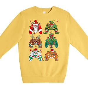 Funny Christmas Santa Elf Lights Gaming Controllers Xmas Gift Premium Crewneck Sweatshirt