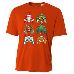 Funny Christmas Santa Elf Lights Gaming Controllers Xmas Gift Cooling Performance Crew T-Shirt