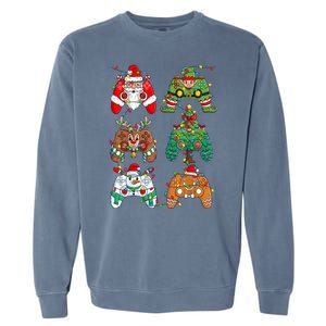 Funny Christmas Santa Elf Lights Gaming Controllers Xmas Gift Garment-Dyed Sweatshirt