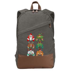 Funny Christmas Santa Elf Lights Gaming Controllers Xmas Gift Cotton Canvas Backpack