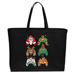 Funny Christmas Santa Elf Lights Gaming Controllers Xmas Gift Cotton Canvas Jumbo Tote