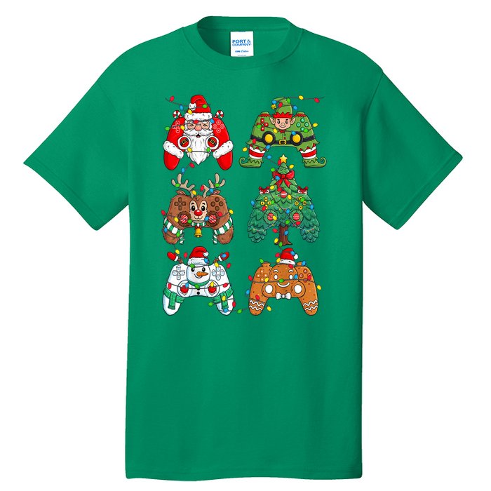 Funny Christmas Santa Elf Lights Gaming Controllers Xmas Gift Tall T-Shirt