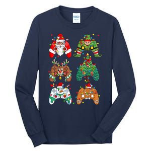 Funny Christmas Santa Elf Lights Gaming Controllers Xmas Gift Tall Long Sleeve T-Shirt