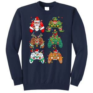 Funny Christmas Santa Elf Lights Gaming Controllers Xmas Gift Tall Sweatshirt