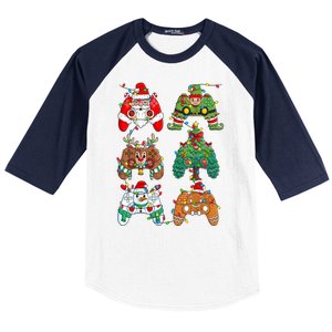 Funny Christmas Santa Elf Lights Gaming Controllers Xmas Gift Baseball Sleeve Shirt