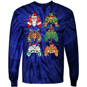 Funny Christmas Santa Elf Lights Gaming Controllers Xmas Gift Tie-Dye Long Sleeve Shirt