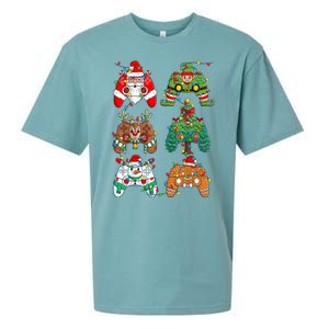 Funny Christmas Santa Elf Lights Gaming Controllers Xmas Gift Sueded Cloud Jersey T-Shirt